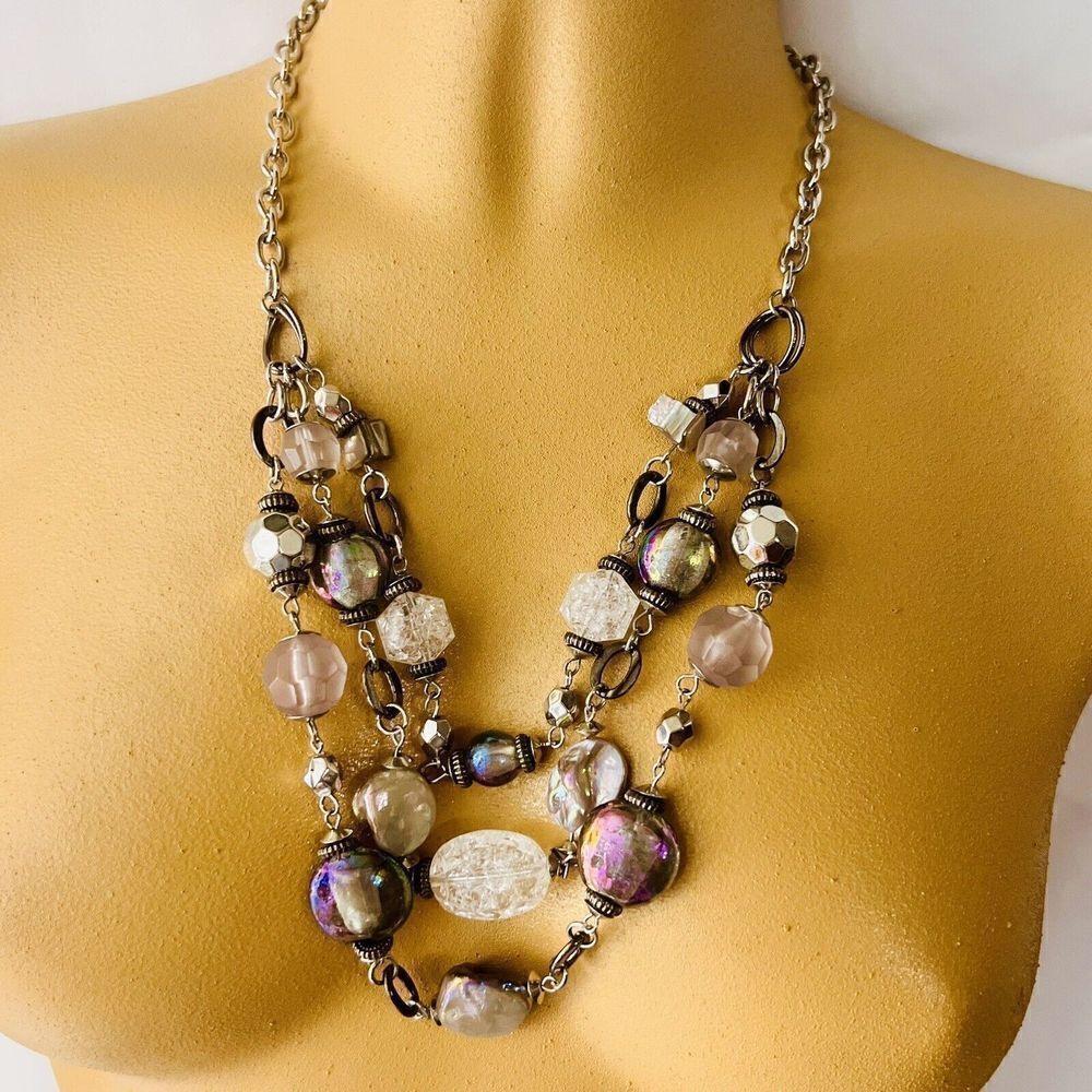 Ruby Rd Necklace Layered Chunky Statement Frosted Carnival Lucite Glass 4422